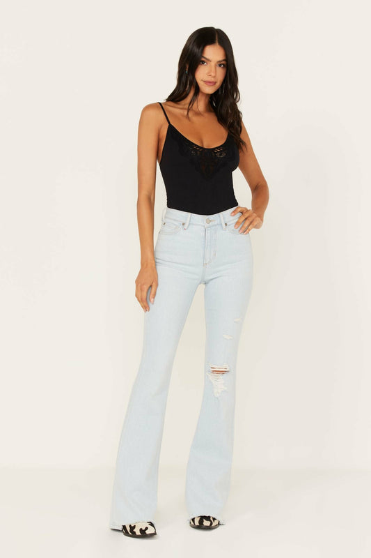 Women Light Wash West Avenue High Risin Distressed Flare Jeans | Idyllwind
