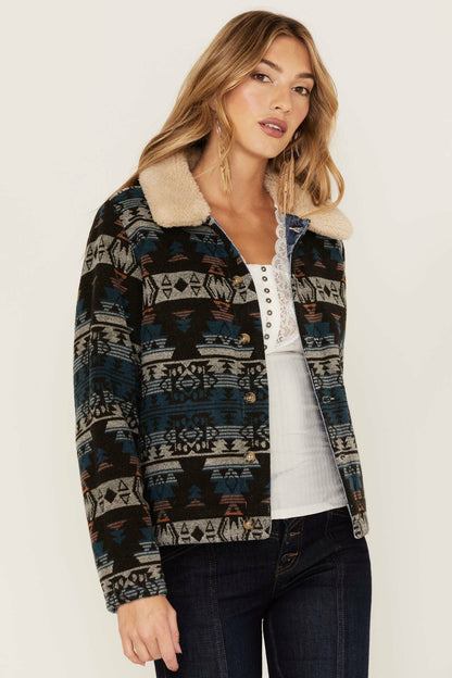 Women Medium Wash Reversible Sherpa Blanket Denim Jacket | Idyllwind