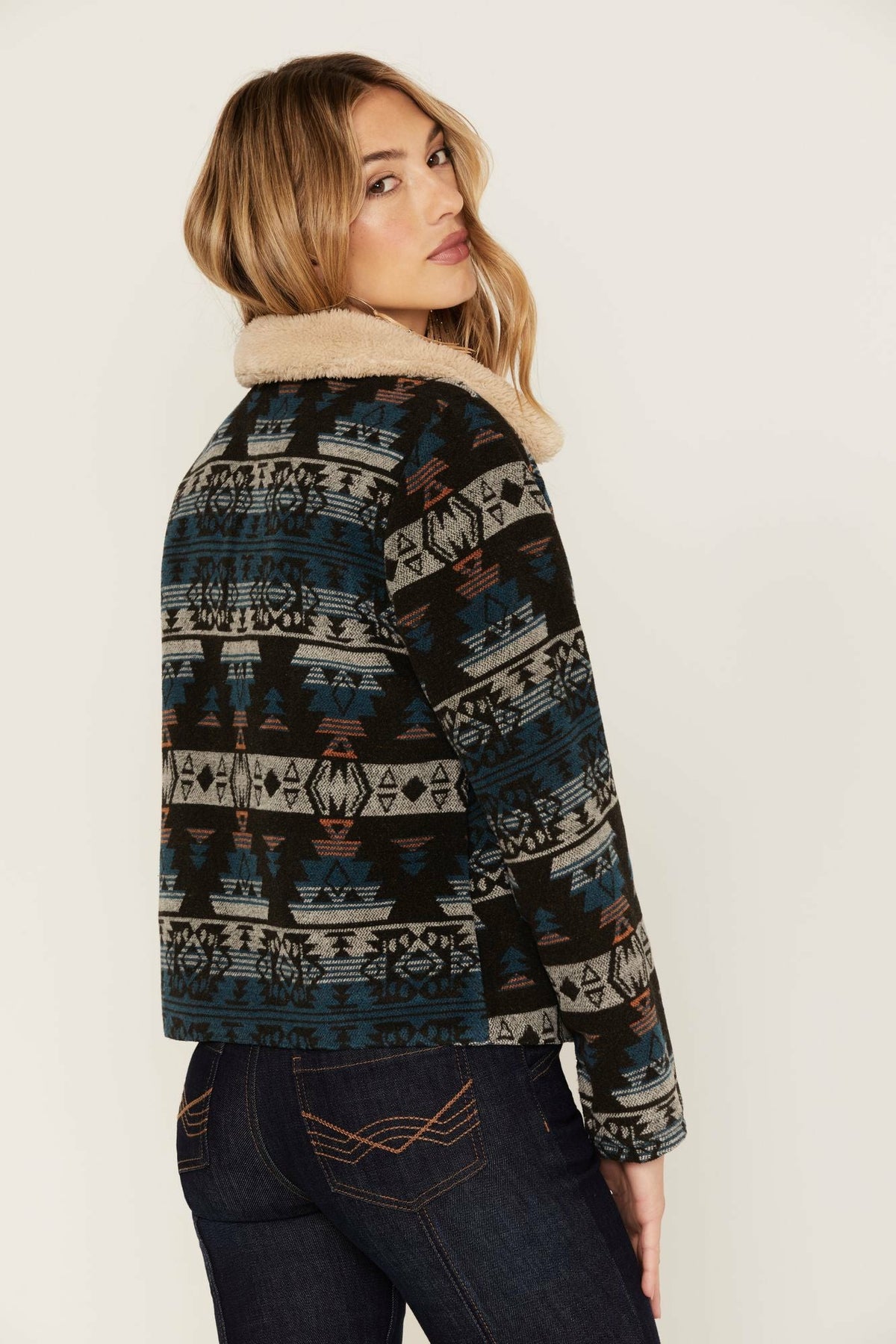 Women Medium Wash Reversible Sherpa Blanket Denim Jacket | Idyllwind