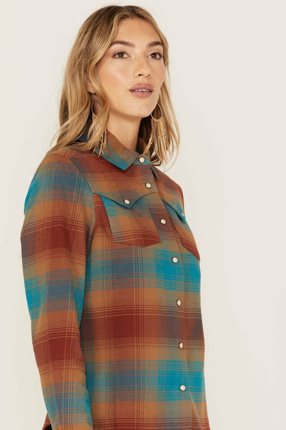 Women Ombre Plaid Print Long Sleeve Snap Western Top | Idyllwind