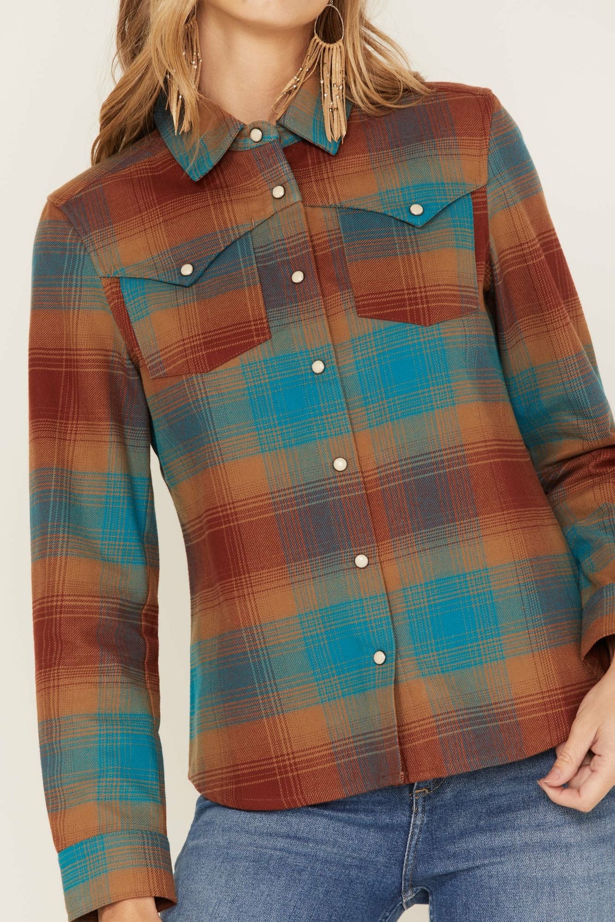 Women Ombre Plaid Print Long Sleeve Snap Western Top | Idyllwind