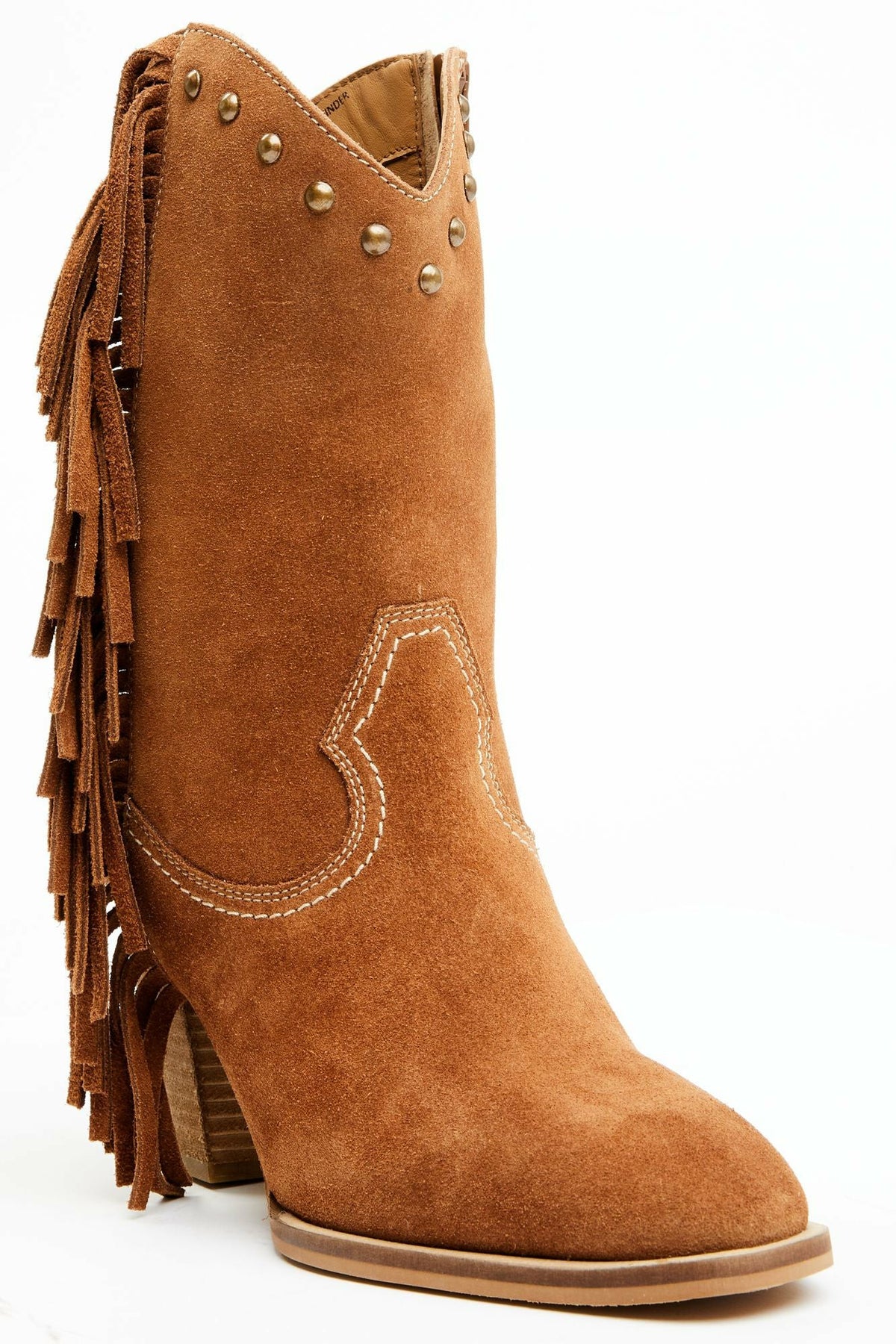 Women Sidewinder Studded Fringe Suede Fashion Booties - Round Toe | Idyllwind