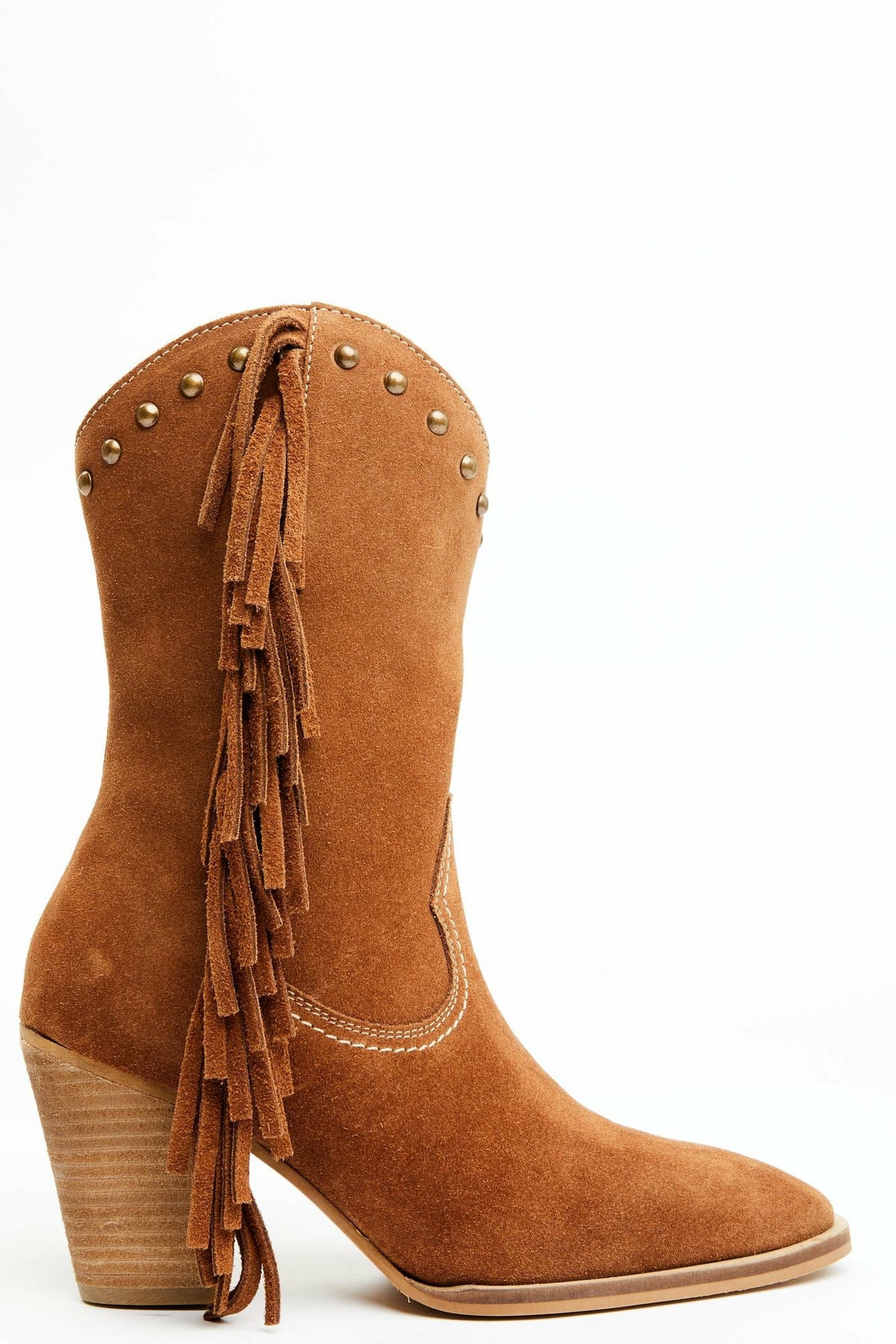 Women Sidewinder Studded Fringe Suede Fashion Booties - Round Toe | Idyllwind