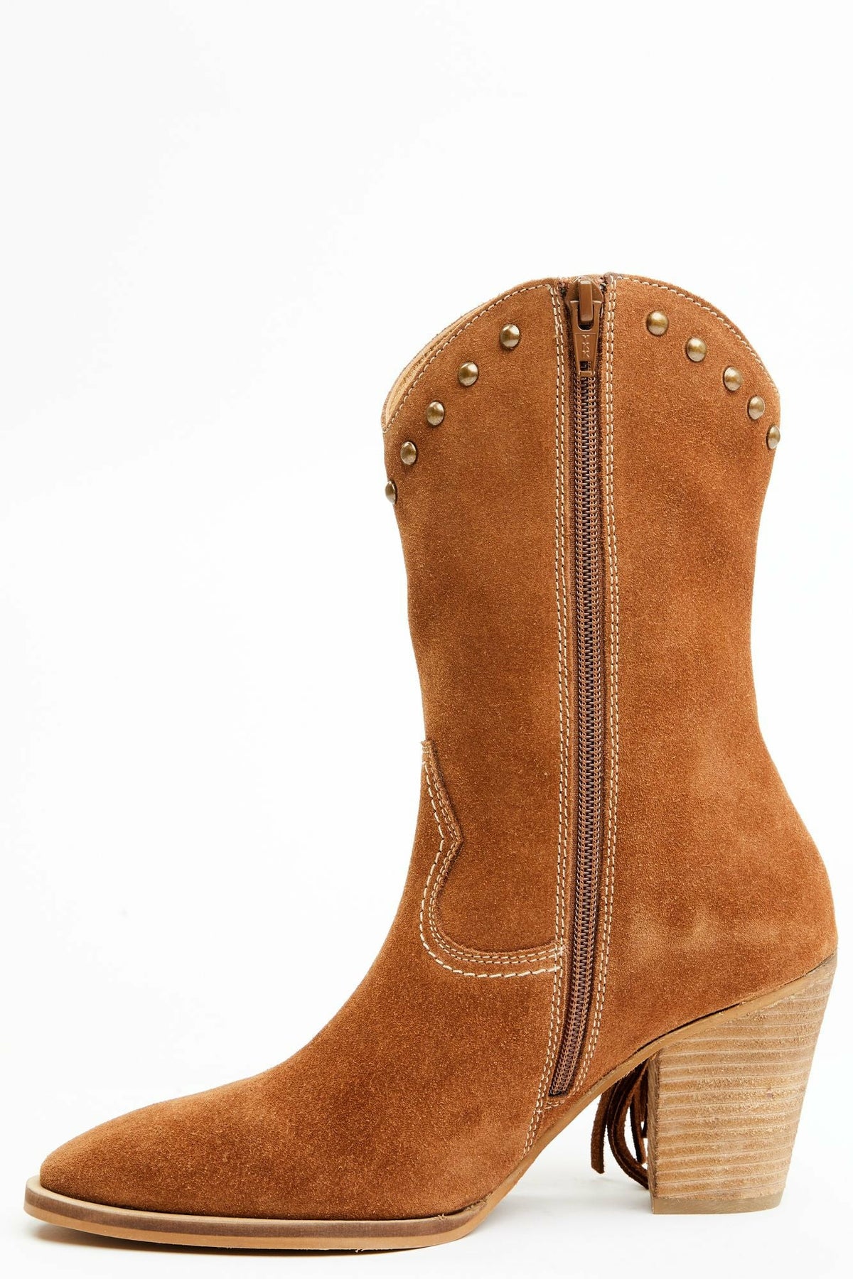 Women Sidewinder Studded Fringe Suede Fashion Booties - Round Toe | Idyllwind