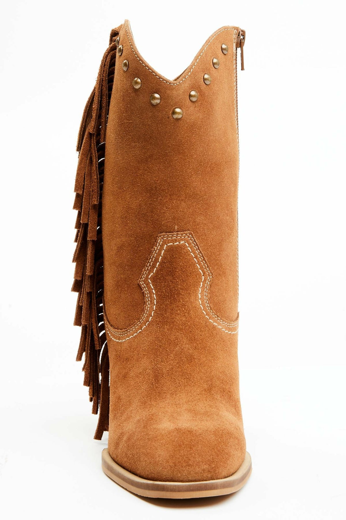 Women Sidewinder Studded Fringe Suede Fashion Booties - Round Toe | Idyllwind