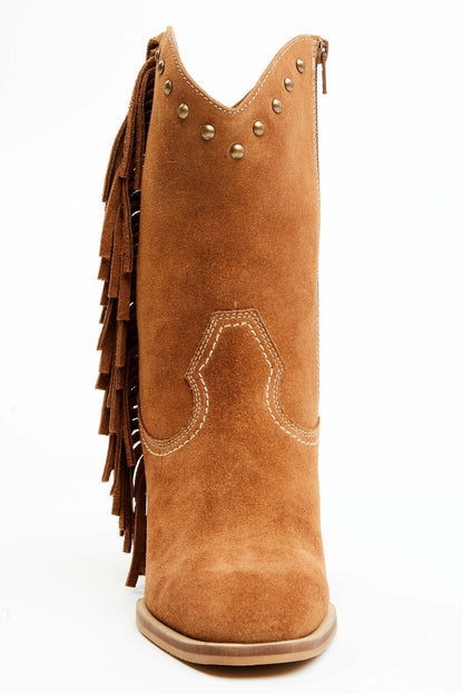 Women Sidewinder Studded Fringe Suede Fashion Booties - Round Toe | Idyllwind