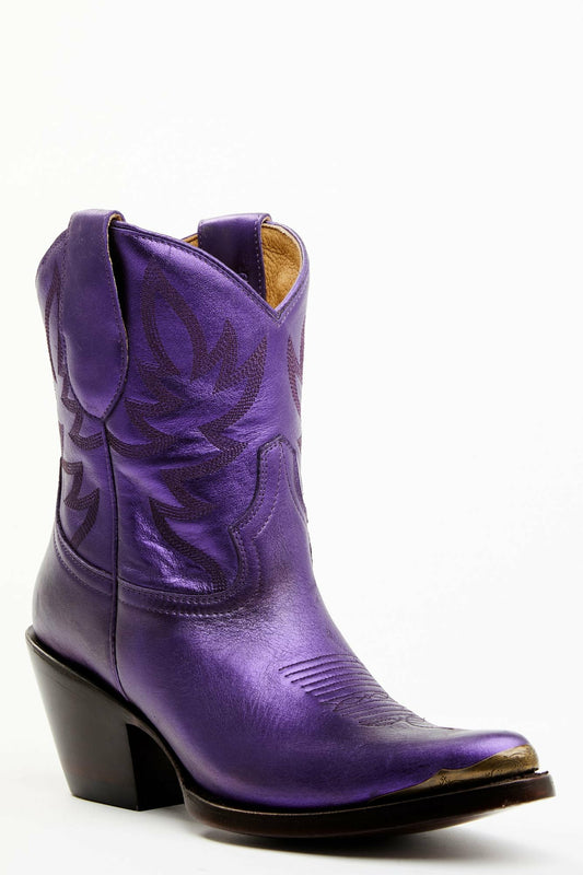 Women Wheels Metallic Violet Leather Booties - Round Toe | Idyllwind