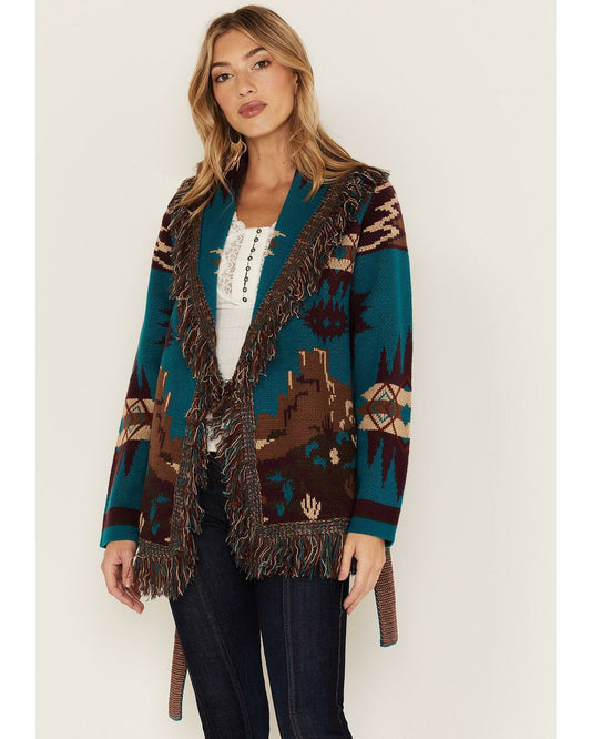 Women River Run Southwestern Print Belted Cardigan Sweater | Idyllwind