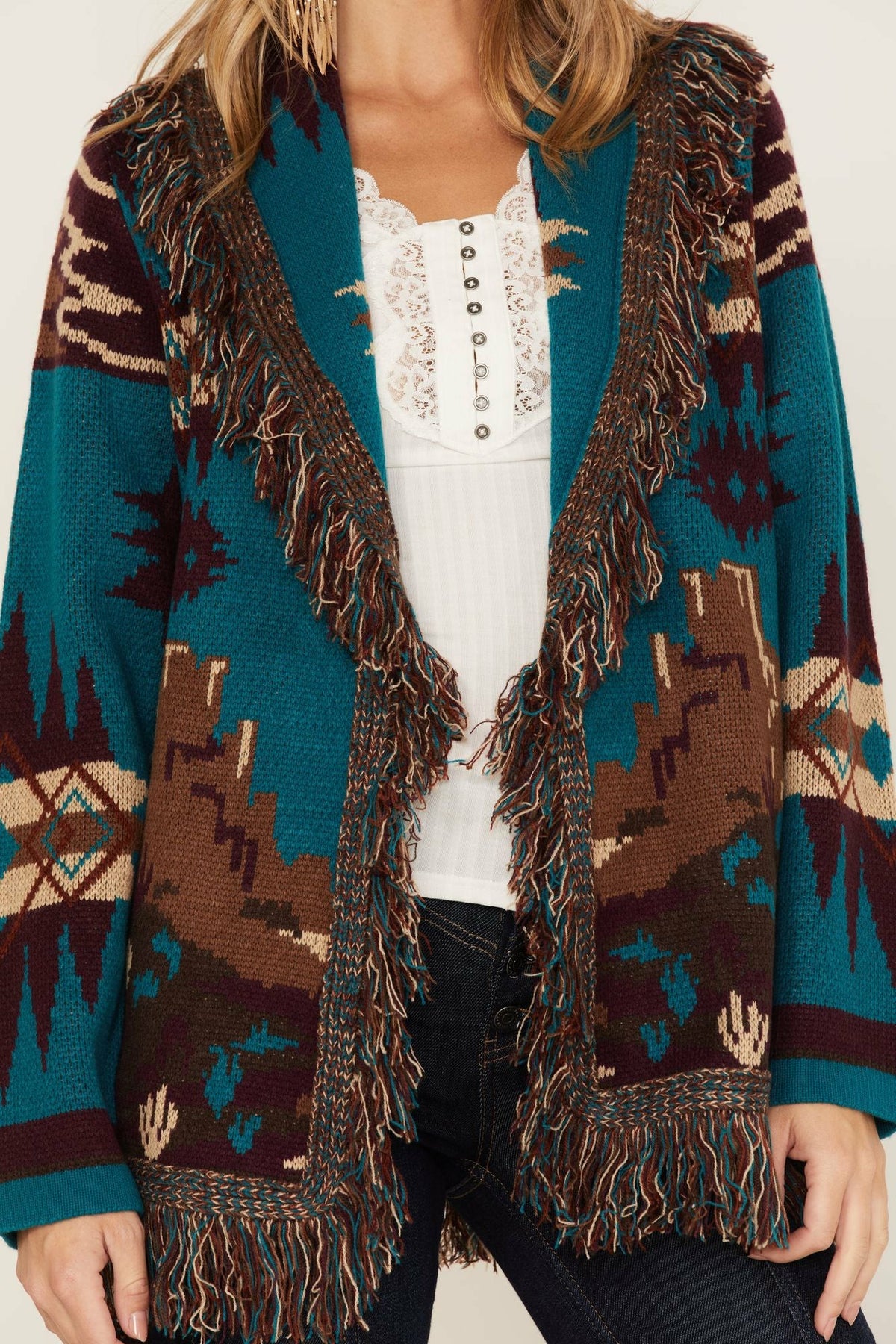 Women River Run Southwestern Print Belted Cardigan Sweater | Idyllwind