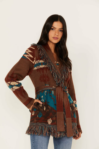 Women River Run Southwestern Print Belted Cardigan Sweater | Idyllwind
