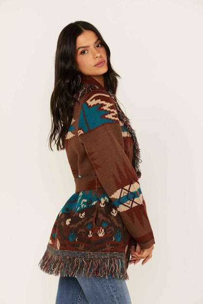 Women River Run Southwestern Print Belted Cardigan Sweater | Idyllwind