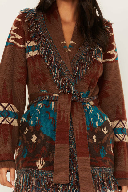 Women River Run Southwestern Print Belted Cardigan Sweater | Idyllwind
