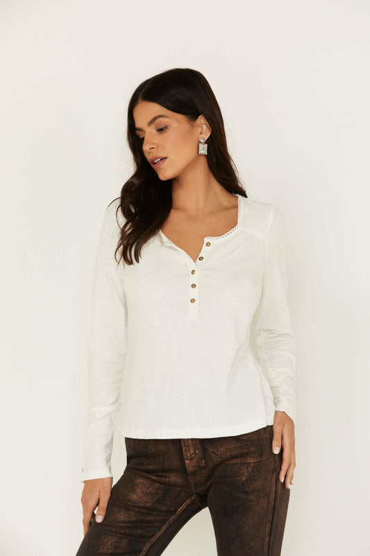Women Velvet Trim Henley Top | Idyllwind
