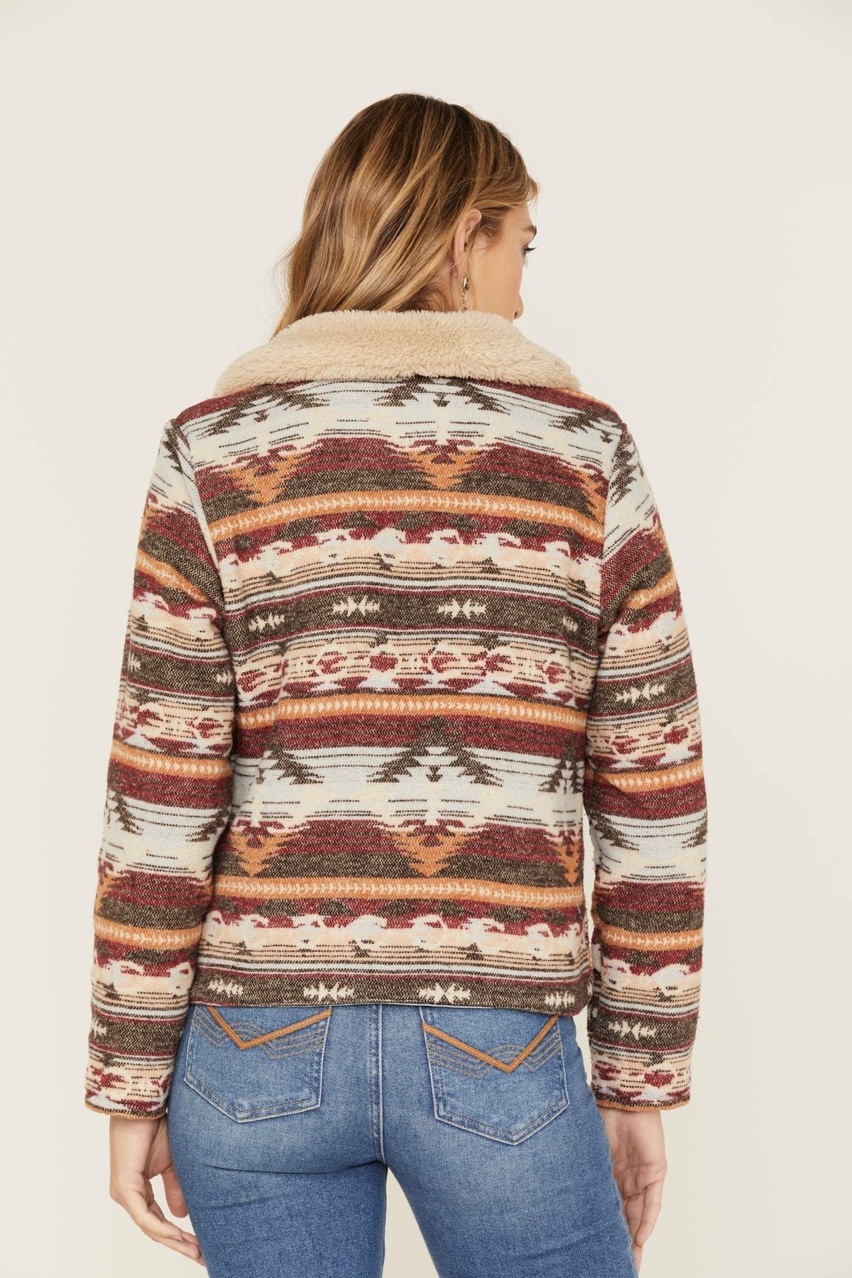 Women Light Wash Reversible Sherpa Blanket Denim Jacket | Idyllwind