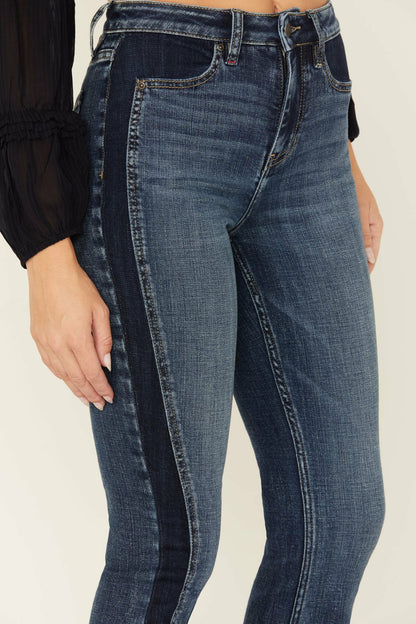 Women Holland Medium Wash Contrast Panels High Risin' Stretch Bootcut Jeans | Idyllwind