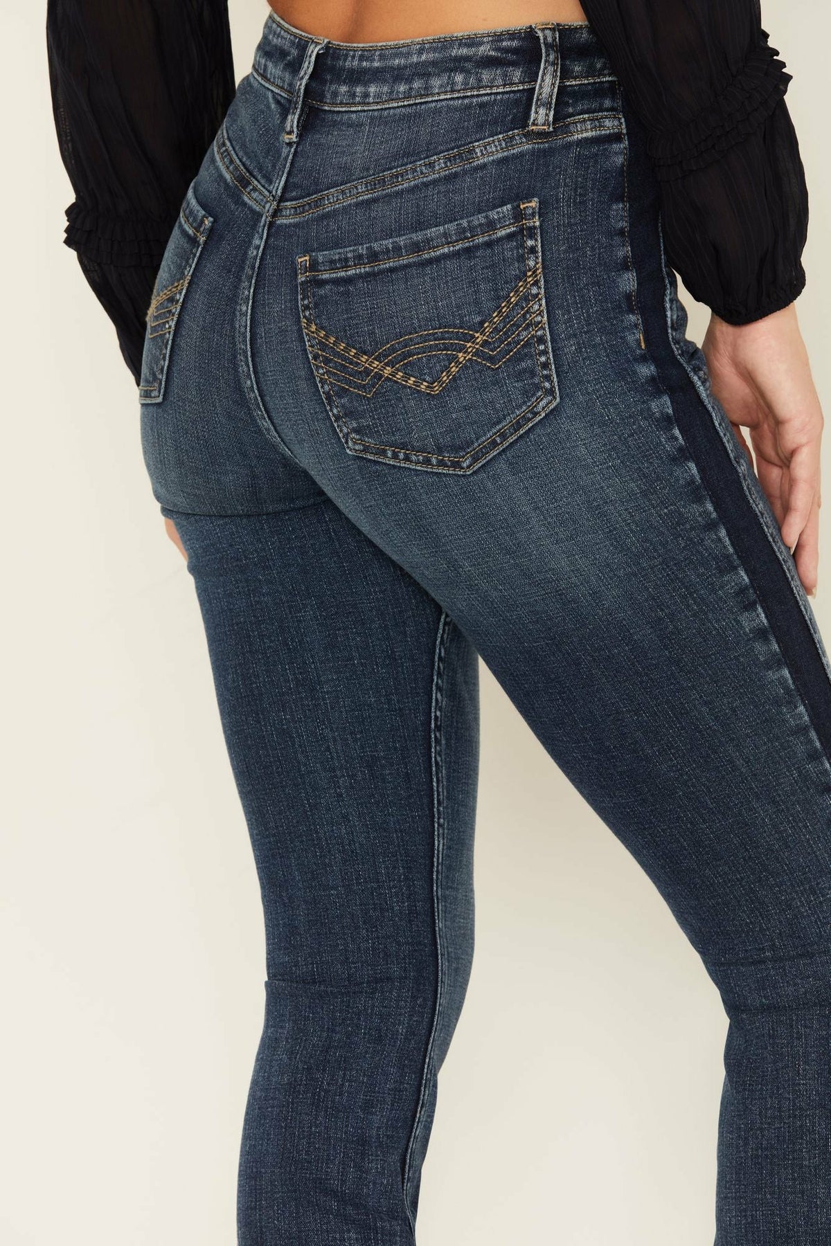 Women Holland Medium Wash Contrast Panels High Risin' Stretch Bootcut Jeans | Idyllwind