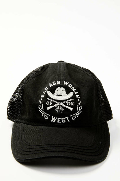 Women Bad Ass Woman Embroidered Mesh Back Baseball Hat | Idyllwind