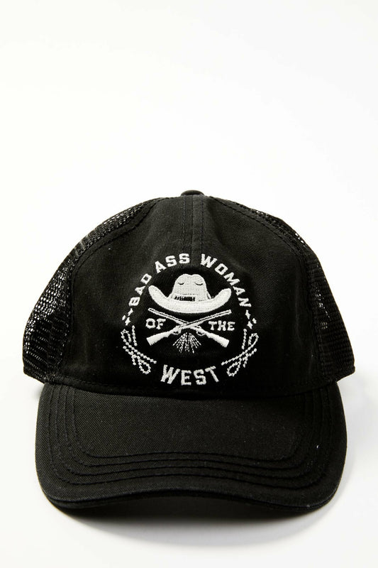 Women Bad Ass Woman Embroidered Mesh Back Baseball Hat | Idyllwind