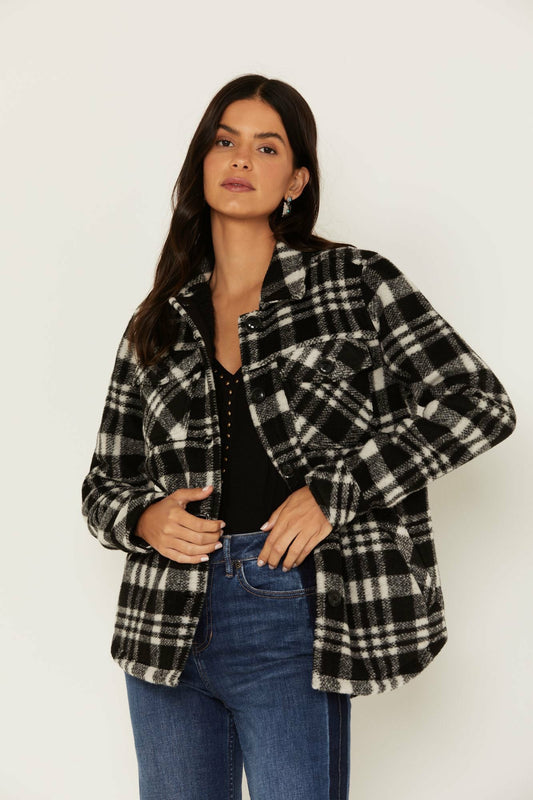 Women Viola Plaid Print Fleece Lined Shacket Jacket | Idyllwind