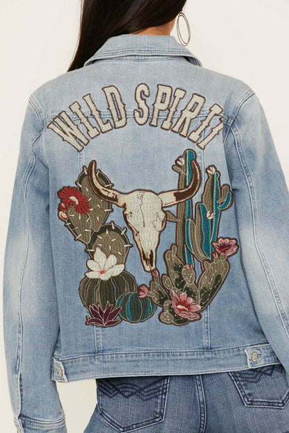 Women Wild Spirit Light Wash Embroidered Denim Jacket | Idyllwind