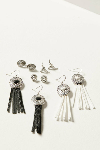Women Decatur 5-piece Silver Concho & Tassel Earring Set | Idyllwind