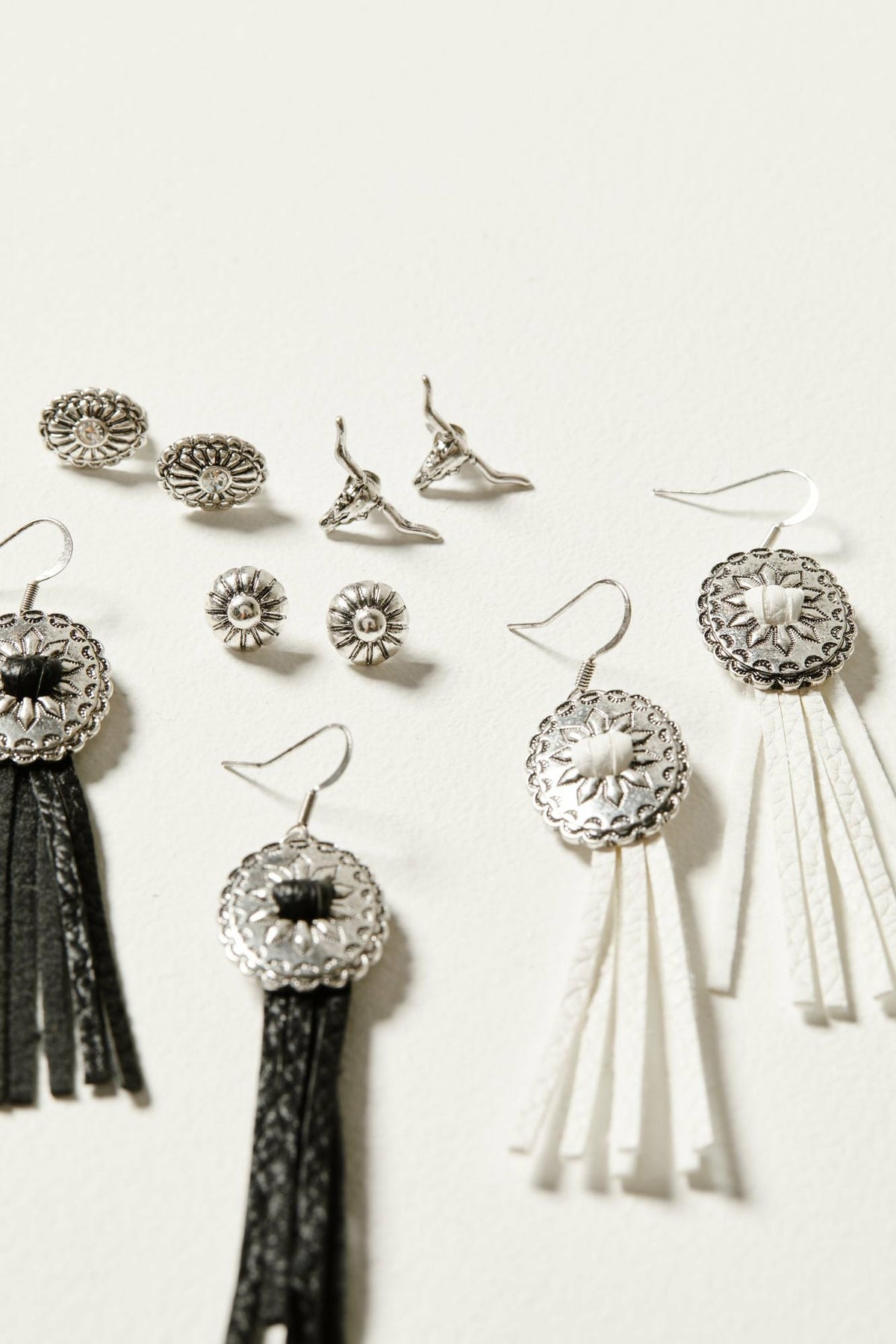 Women Decatur 5-piece Silver Concho & Tassel Earring Set | Idyllwind
