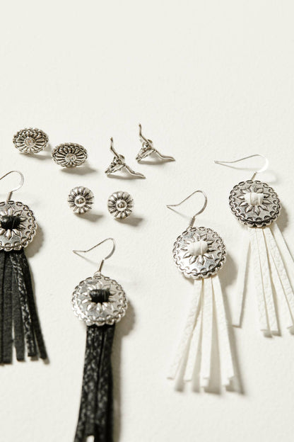 Women Decatur 5-piece Silver Concho & Tassel Earring Set | Idyllwind