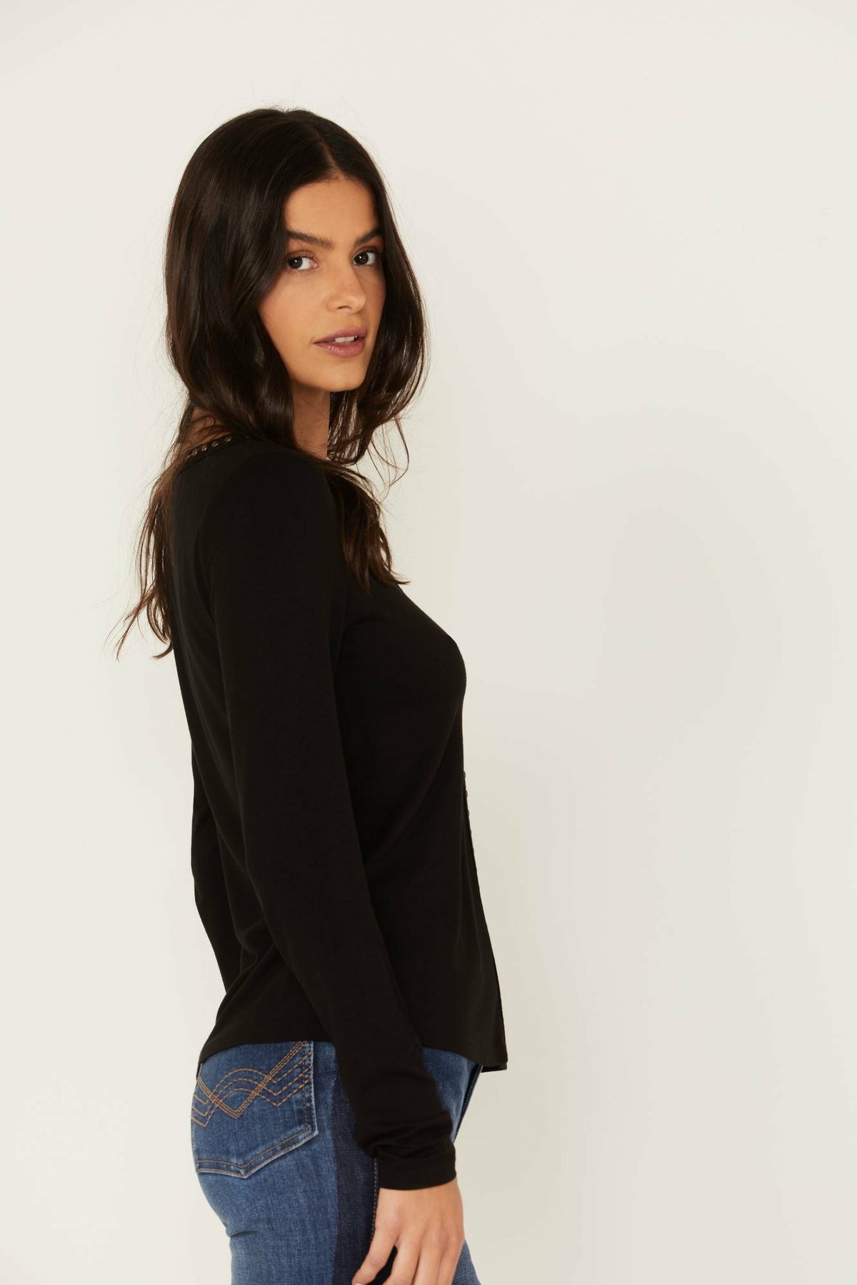 Women Quitman Studded Henley Top | Idyllwind