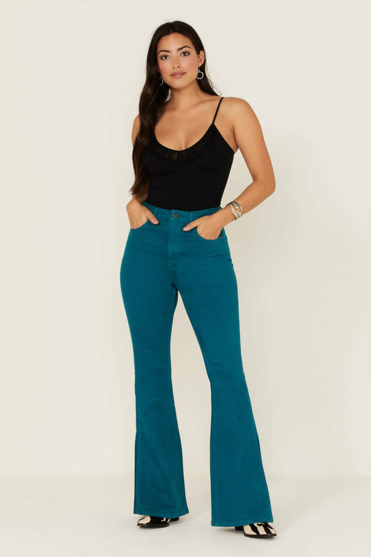 Women Teal Mid Rise Flare Jeans | Idyllwind