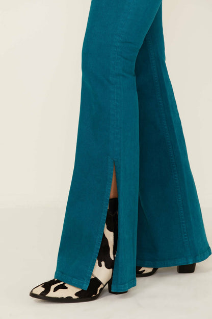 Women Teal Mid Rise Flare Jeans | Idyllwind