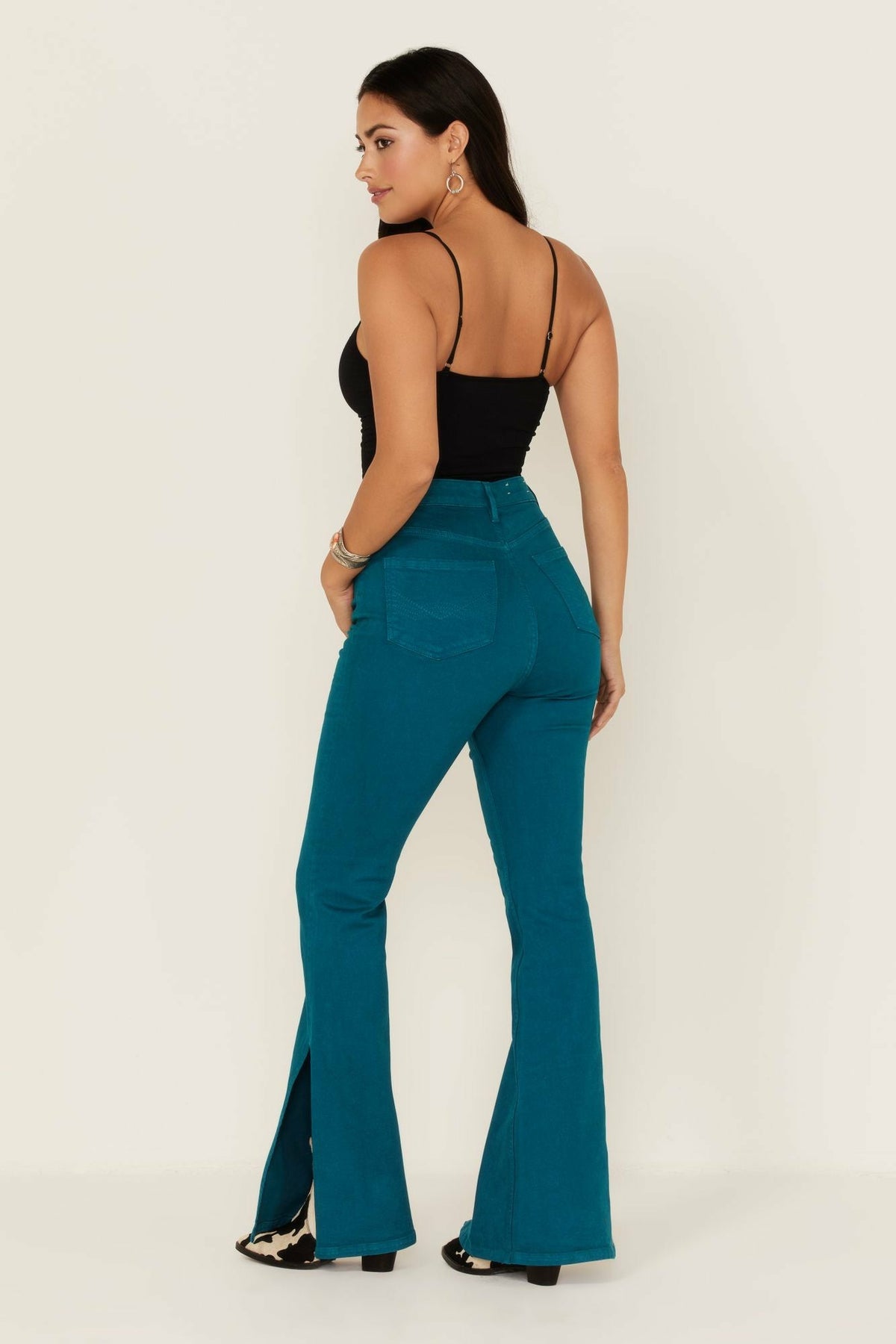 Women Teal Mid Rise Flare Jeans | Idyllwind