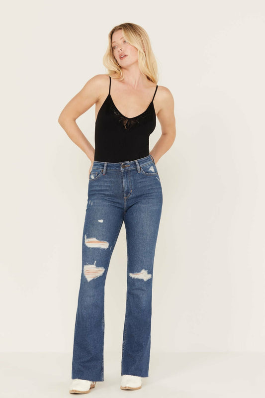 Women Navaho Dark Wash High Risin' Distressed Bootcut Jeans | Idyllwind