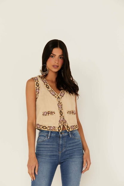 Women Embroidered Floral Suede Vest | Idyllwind