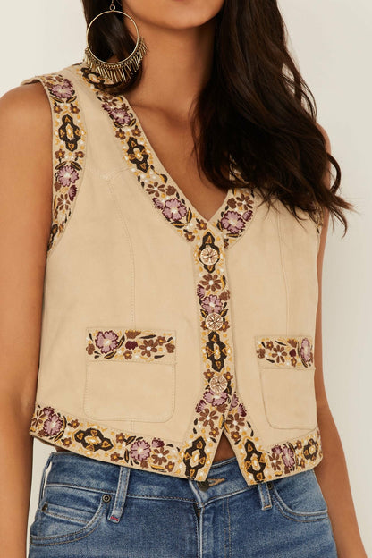 Women Embroidered Floral Suede Vest | Idyllwind