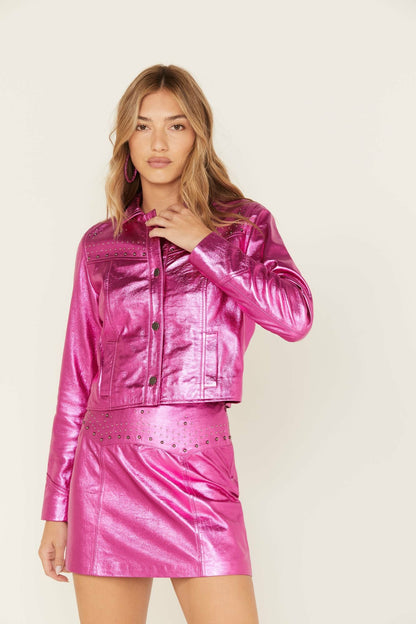Women Show Stopper Studded Metallic Leather Jacket | Idyllwind