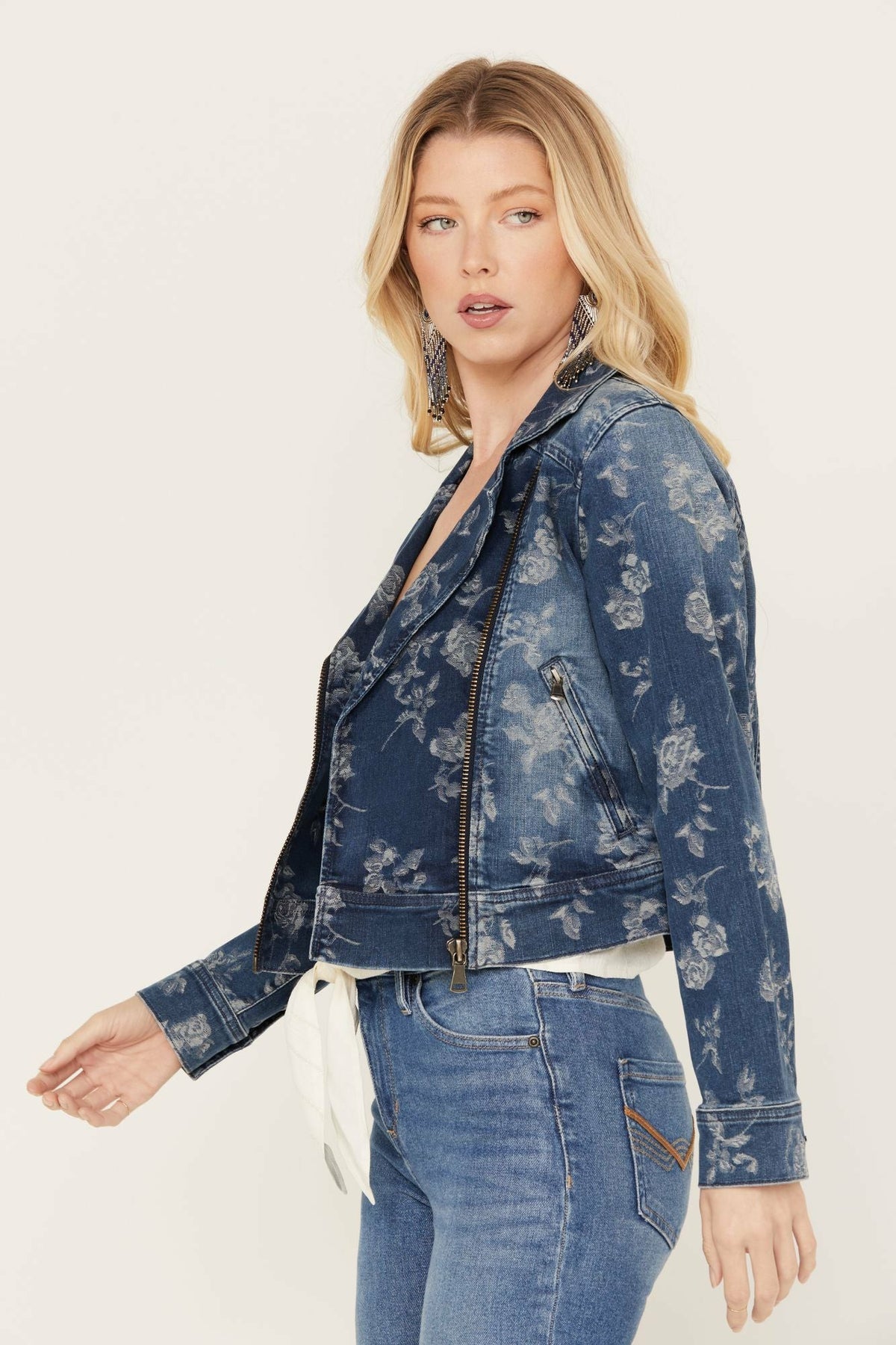 Women Floral Drive Print Denim Moto Jacket | Idyllwind