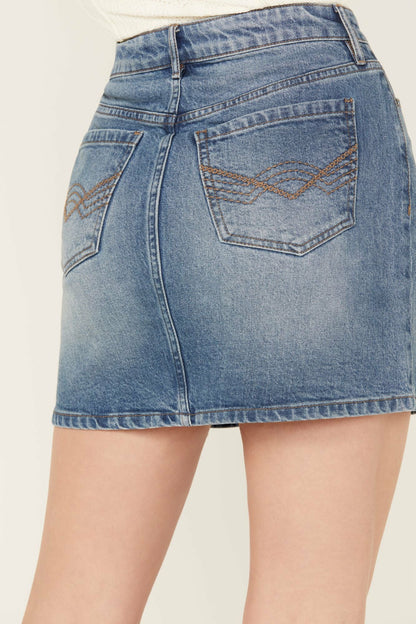 Women Barywood High Rise Denim Rhinestone Skirt | Idyllwind