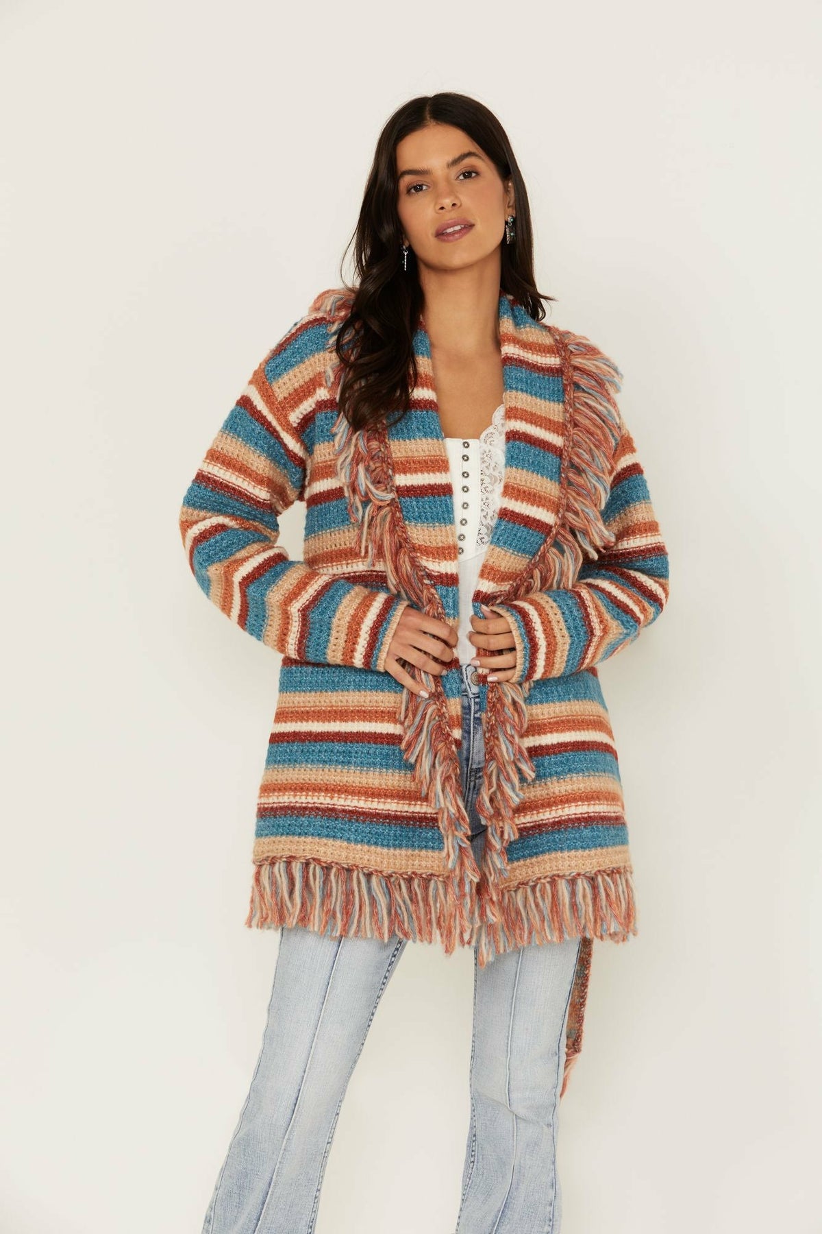 Women Abilene Striped Fringe Cardigan Sweater | Idyllwind