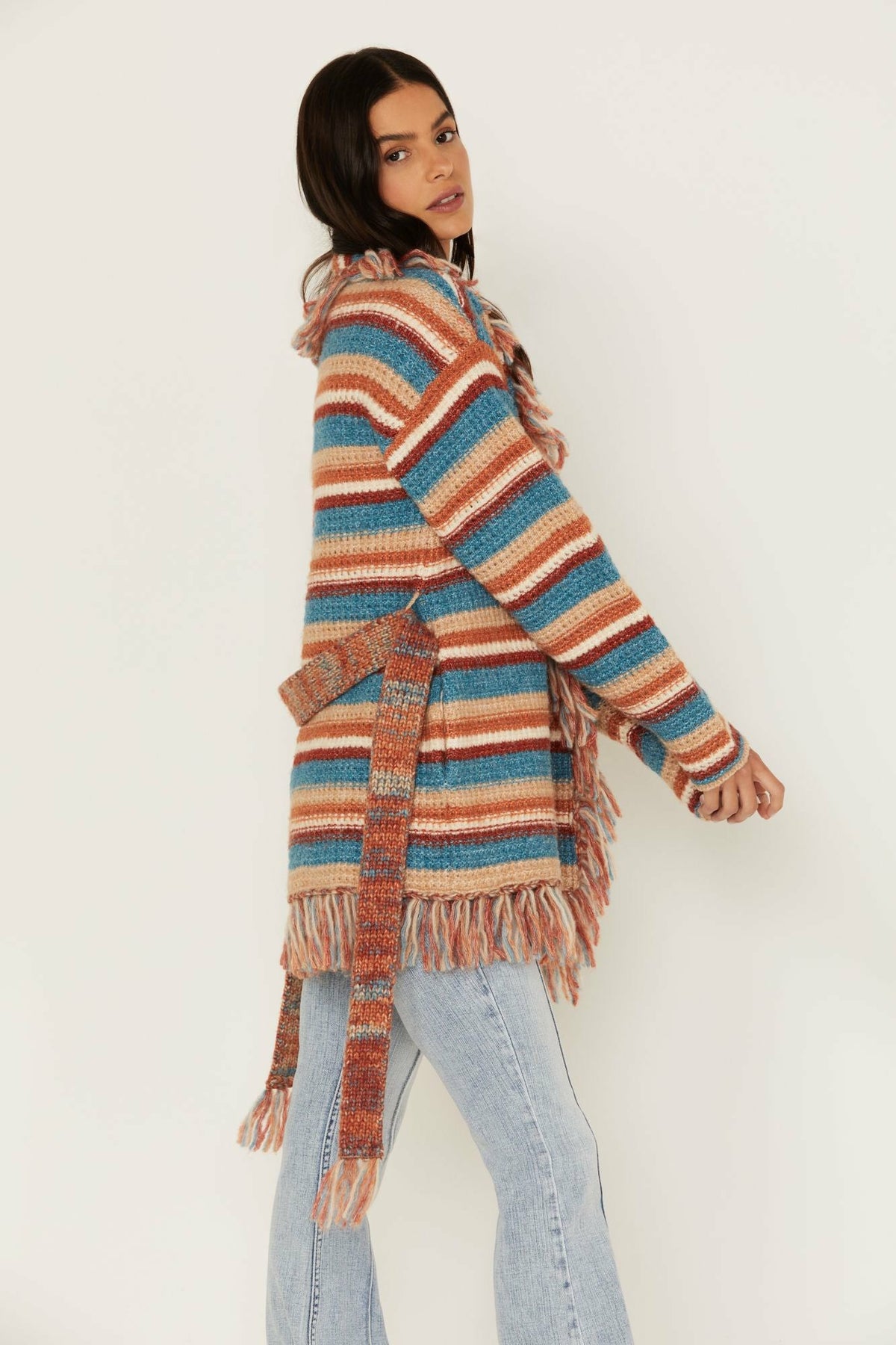 Women Abilene Striped Fringe Cardigan Sweater | Idyllwind