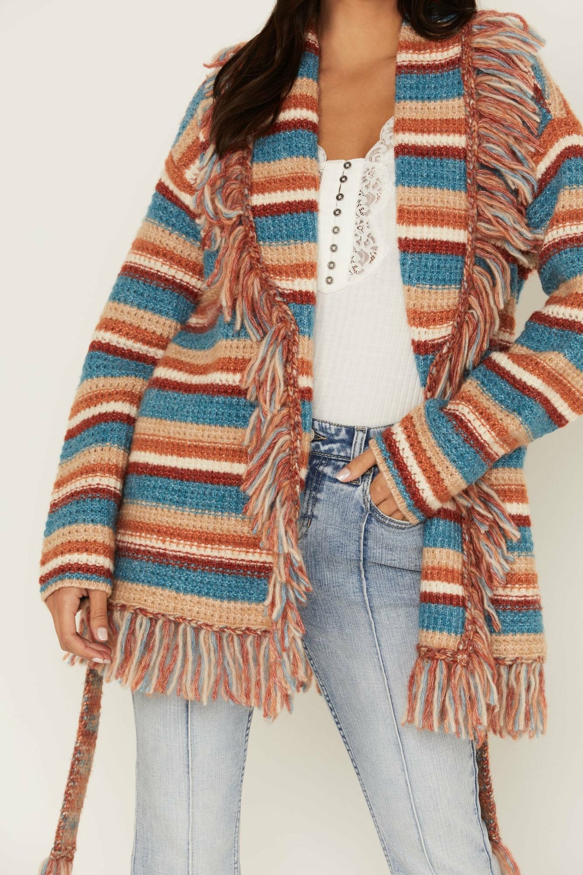 Women Abilene Striped Fringe Cardigan Sweater | Idyllwind