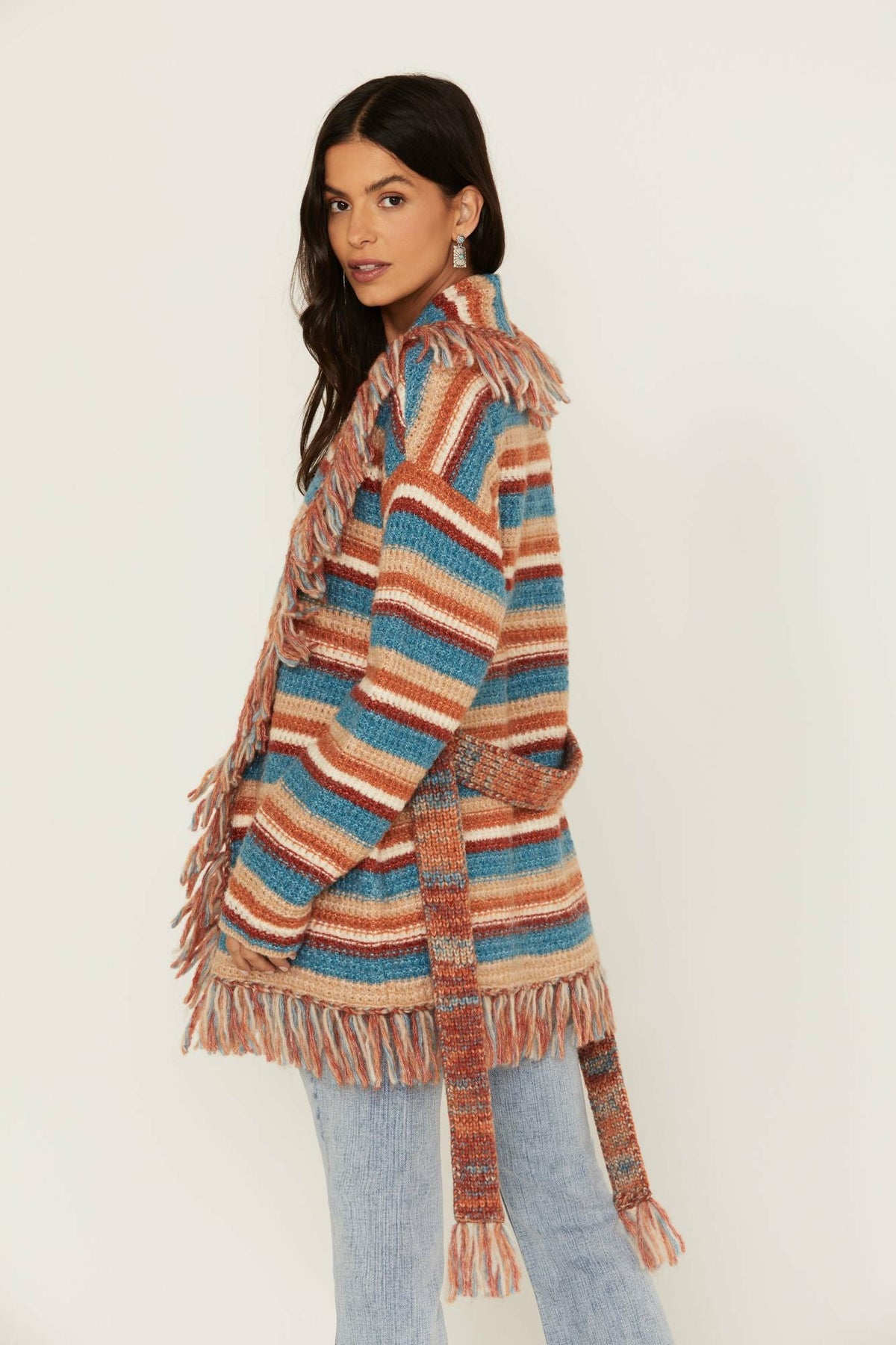 Women Abilene Striped Fringe Cardigan Sweater | Idyllwind