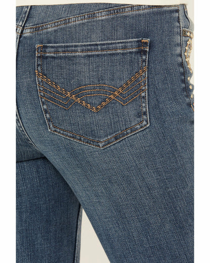Women Onslow Medium Wash Gypsy High Rise Embellished Stretch Flare Jeans | Idyllwind