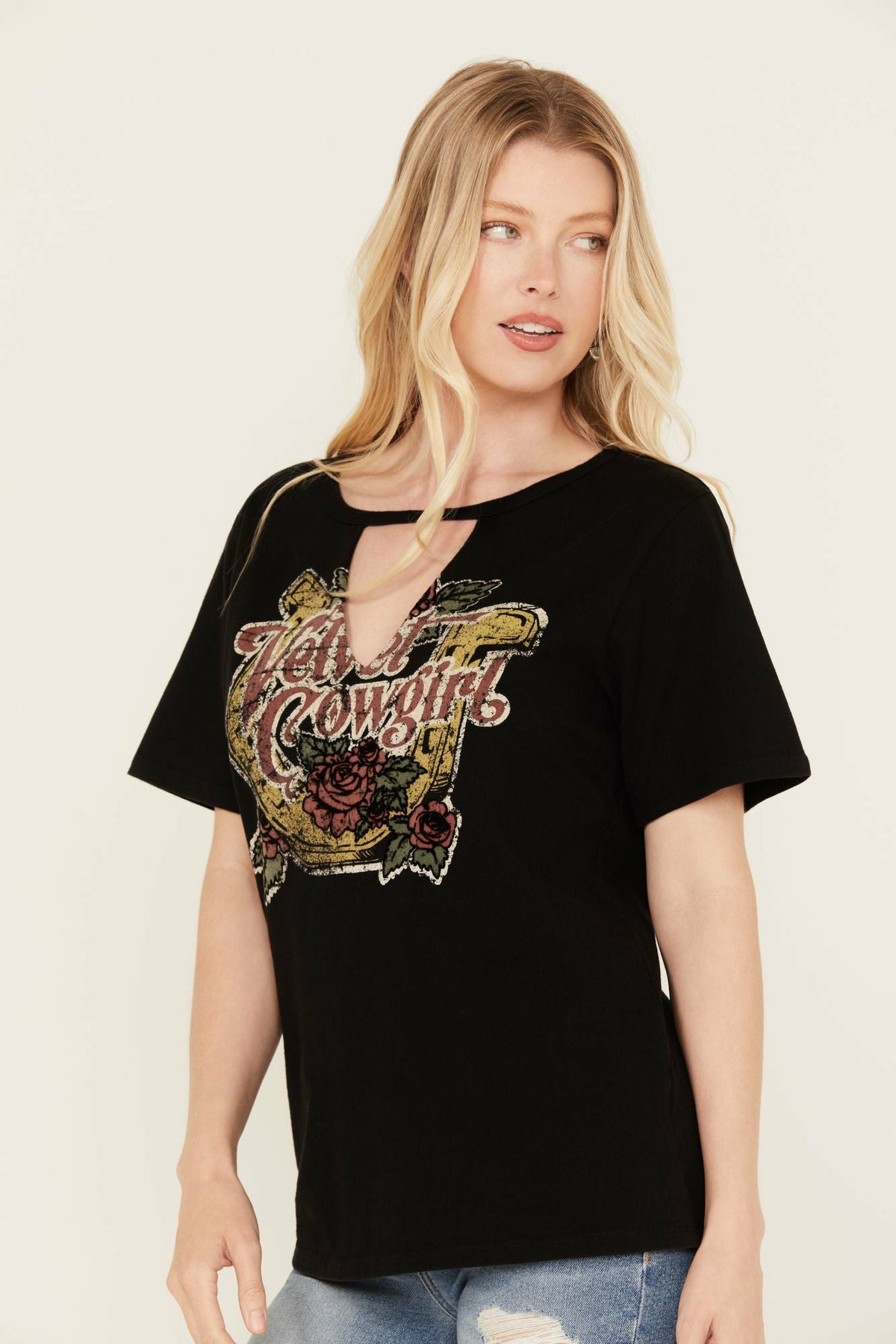 Women Velvet Cowgirl Cut Out Graphic Tee | Idyllwind