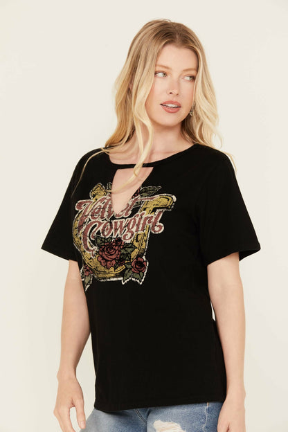 Women Velvet Cowgirl Cut Out Graphic Tee | Idyllwind