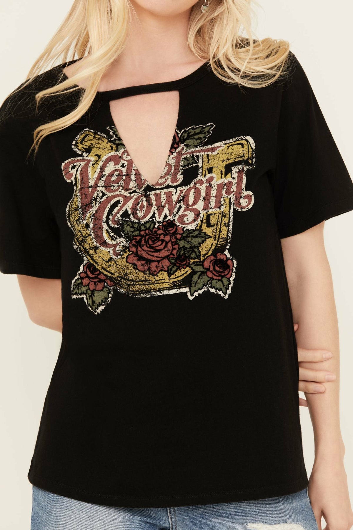 Women Velvet Cowgirl Cut Out Graphic Tee | Idyllwind