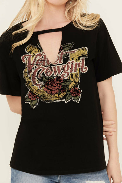 Women Velvet Cowgirl Cut Out Graphic Tee | Idyllwind