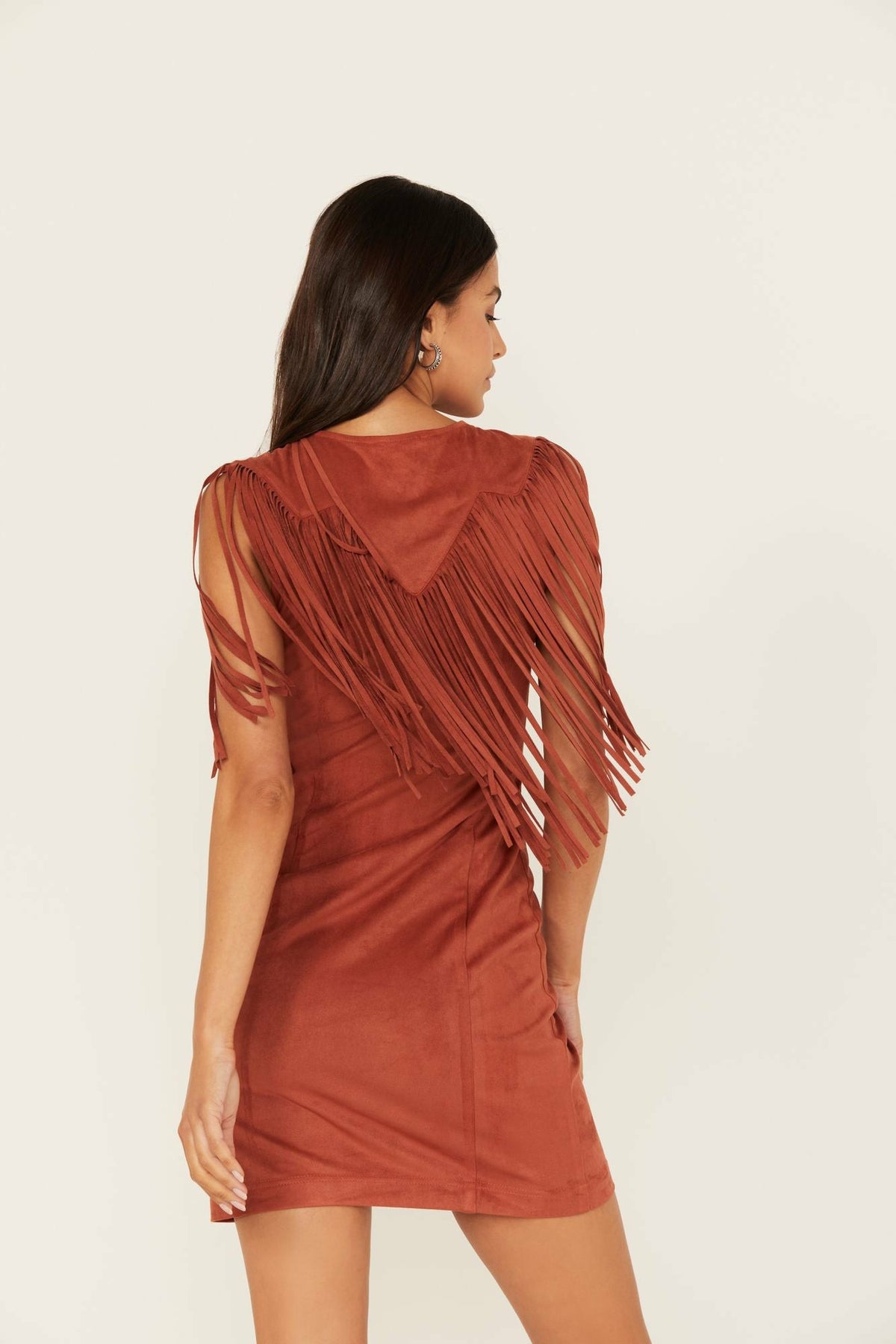Women Lady Bird Faux Suede Fringe Muscle Sleeve Dress | Idyllwind