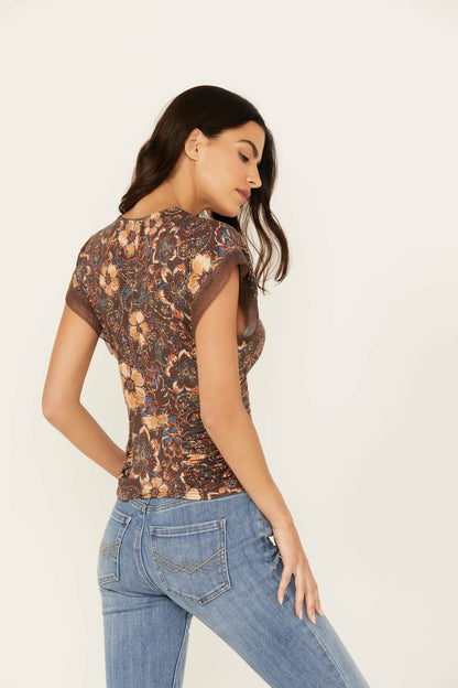 Women Poppy Floral Lace Trim Jersey Top | Idyllwind
