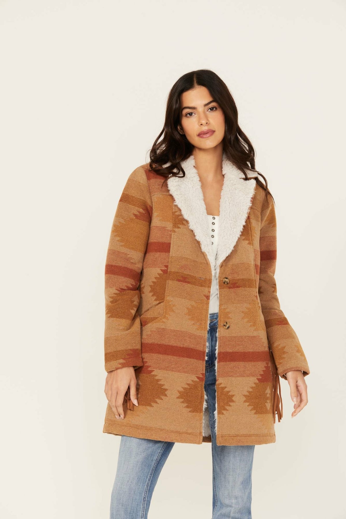 Women Nettie Sherpa Collar Tonal Blanket Coat | Idyllwind