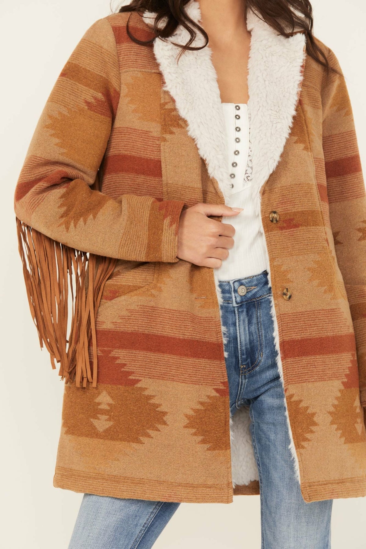 Women Nettie Sherpa Collar Tonal Blanket Coat | Idyllwind